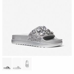 Michael Kors Glittering Silver Slides